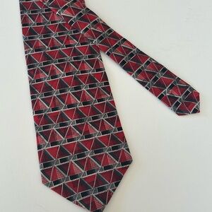 STAFFORD EXECUTIVE Mens Silk Tie Red Black Gray Geometric Italy 4”x58.5”